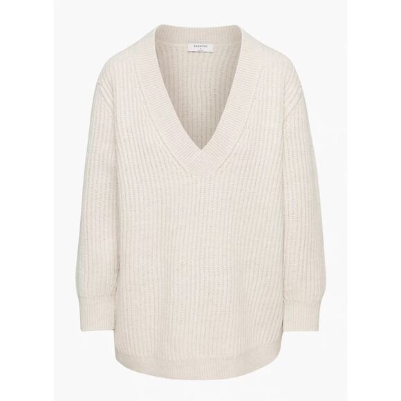 Aritzia Babaton Roger V Neck Ribbed Sweater Merino Wool Cream XS - Picture 2 of 10